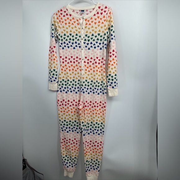 Old Navy One Piece Size XS Waffle Weave Pajamas Rainbow Hearts Valentine - Picture 1 of 4